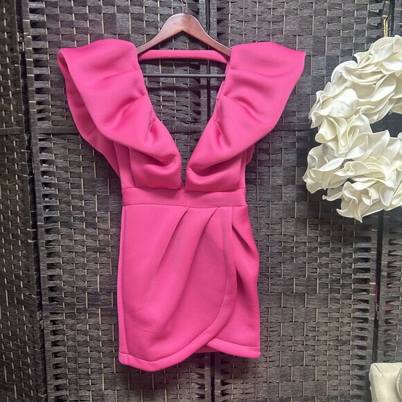 Mable Deep V-Neck Flutter Sleeve Mini Dress Size Small - Picture 2 of 10